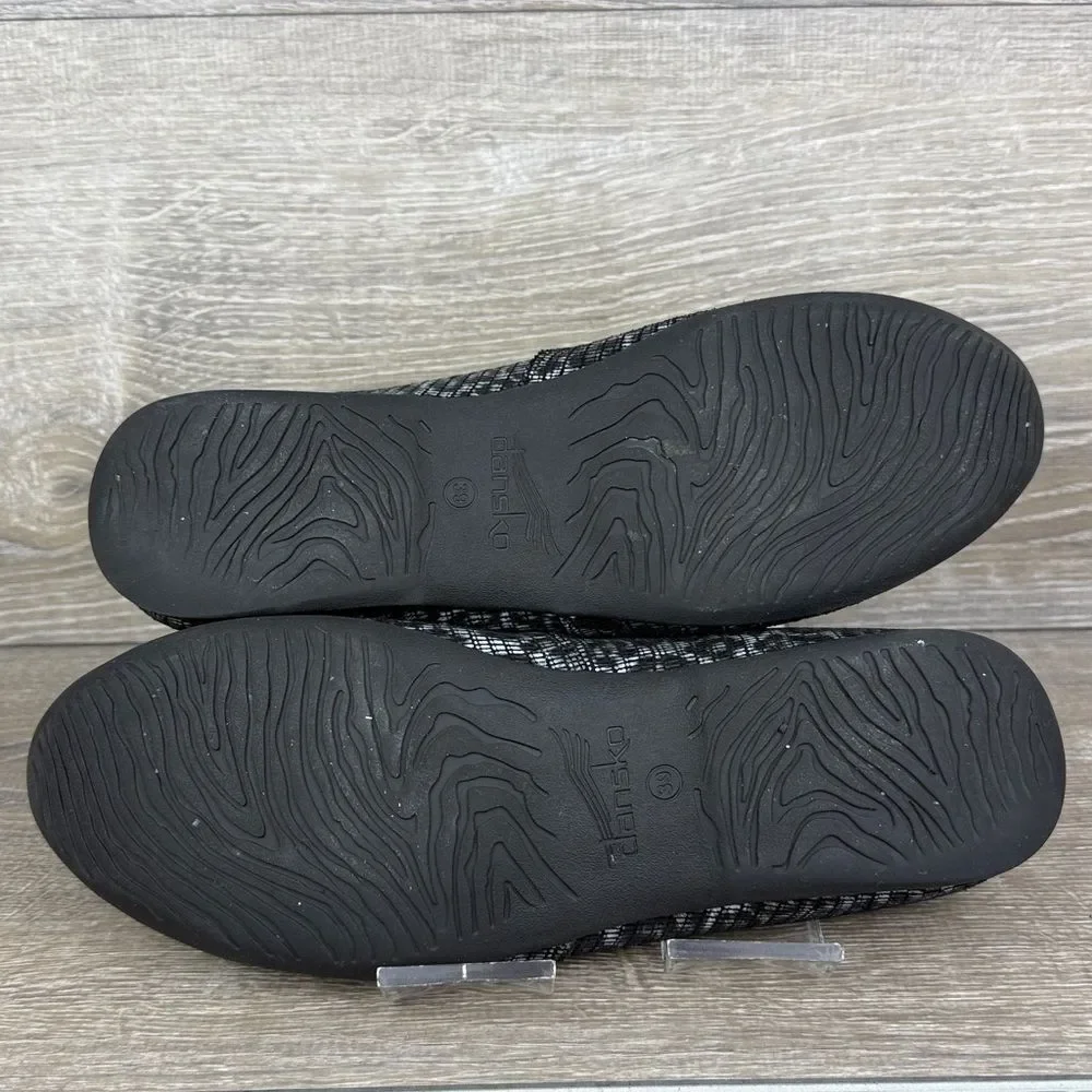 Dansko Larisa Women’s Sz 8.5-9/EU 39 Black Silver Leopard Print Flats Loafers